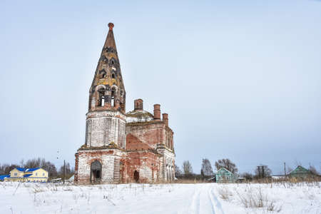 Abandoned church in winter, abandoned temple in outback of Russiaの写真素材