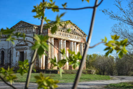 abandoned Orthodox church, abandoned temple with columnsの写真素材