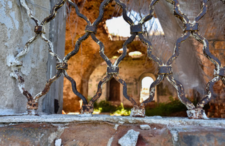 interior of an abandoned red brick building, abandoned churchの写真素材