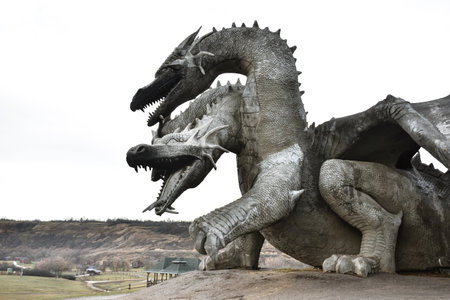 Lipetsk region, Russia - November 06, 2021: sculpture of the Serpent-Gorynych, Kudykina Gora park, fire-breathing dragonのeditorial素材