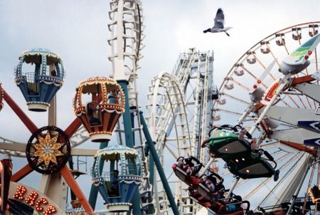 Amusement rides at beach.の写真素材