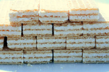 Sandwich cookies in staggered pile.の写真素材