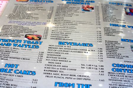 Closeup partial view of a diner menu.の写真素材