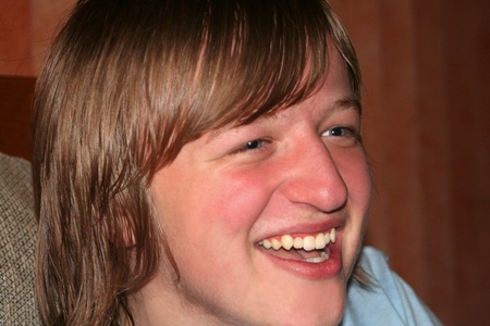Laughing Teen Boy Closeupの写真素材