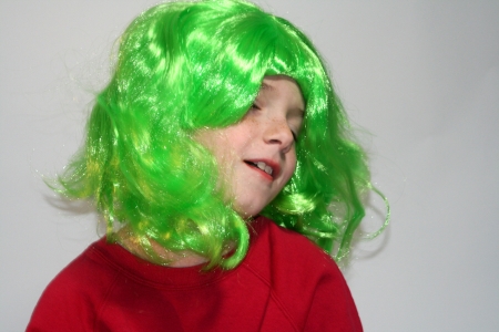 Dreamy Boy in Green Wigの写真素材