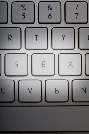 white computer keyboard with keys changed to form the word sex
