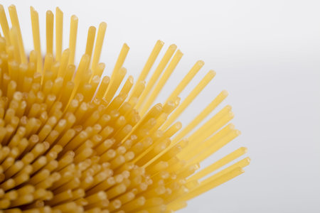 Closeup of uncooked spaghetti noodles
