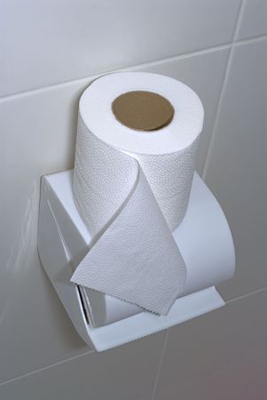 close up of white toilet paper on white background の写真素材