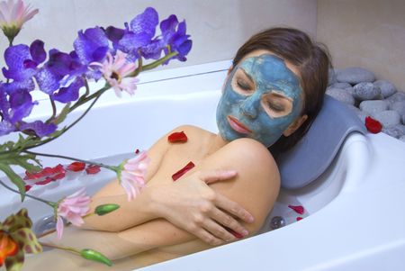 beautiful woman in the bath of spa salonの写真素材