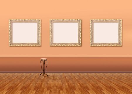 Contemporary museum gallery interior, blank paintings and photographsの写真素材