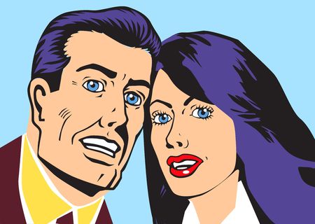 Persons of married couple looks at something both are surprisedの写真素材