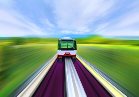 High-speed train with motion blur in the countryの写真素材