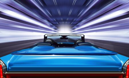 car in greased light on high-speed highway of night cityの写真素材