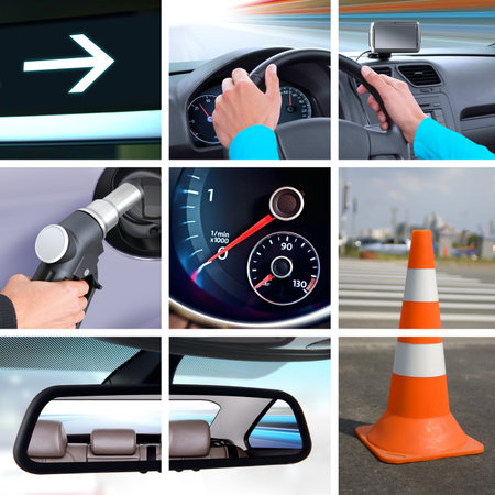 collage of petroleum industry and pollution from carsの写真素材