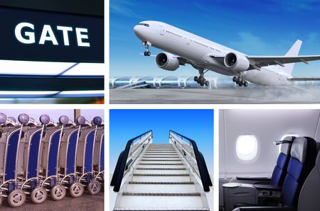 collage of air transportation with details and accessoriesの写真素材