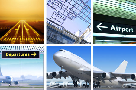 collage of air transportation with details and accessoriesの写真素材