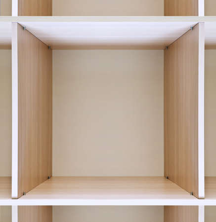 empty wooden shelves in department storeの写真素材