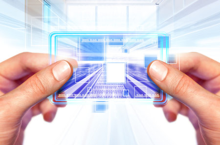 computer background with laptop technologies of the futureの写真素材