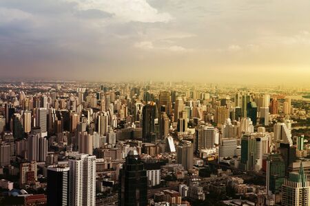 Aerial view of streets and buildings, Bangkok City. Thailand.の写真素材