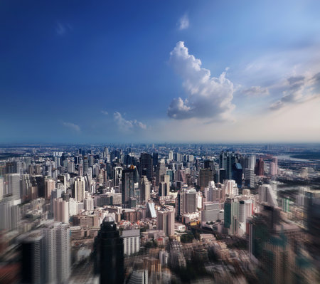 Aerial view of streets and buildings, Bangkok City. Thailand.