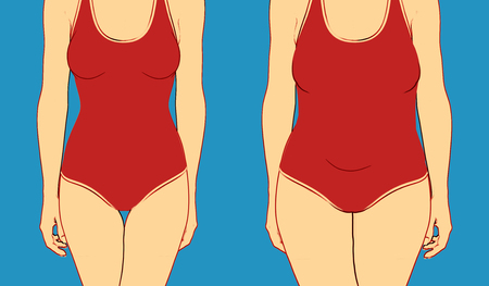 illustration of two women body in underwear with perfect shape and overweightの写真素材