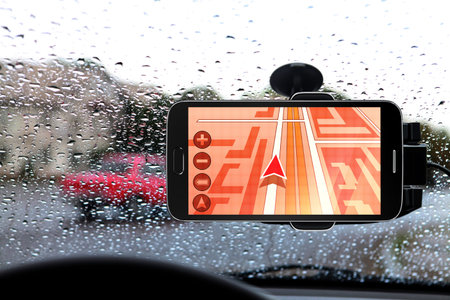 travel guide helps a driver to arrive in appointment point at rainy weather
