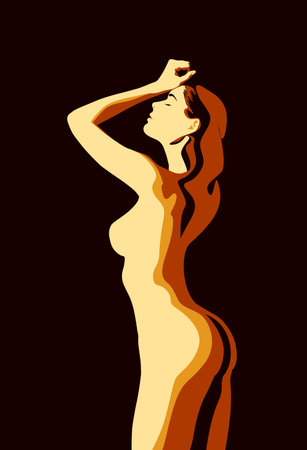 body of beautiful girl, illustration with dark backgroundのイラスト素材