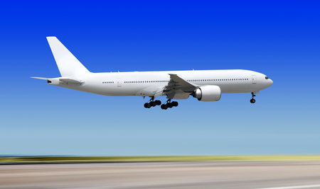 big passenger airplane is landing to runway of airportの写真素材