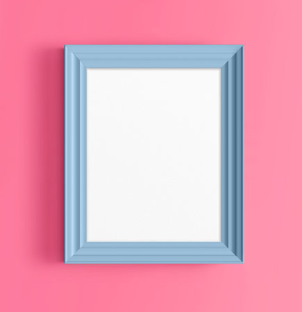 blue photo frame on pink wall