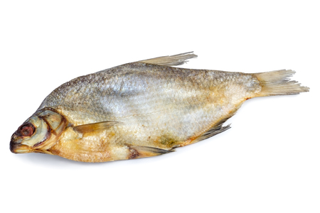 Dried salted fish isolated on white backdrop. Traditional russian snack to beerの写真素材