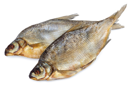 Dried salted fish isolated on white backdrop. Traditional russian food storage methodの写真素材