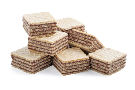 square wafer biscuits isolated on white backgroundの写真素材