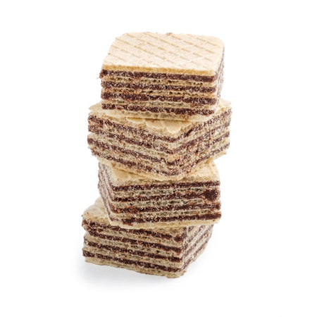 stack of square wafer biscuits isolated on white backgroundの写真素材