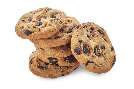 Stacked cookie with chocolate crumbs isolated on white background. Closeup viewの写真素材