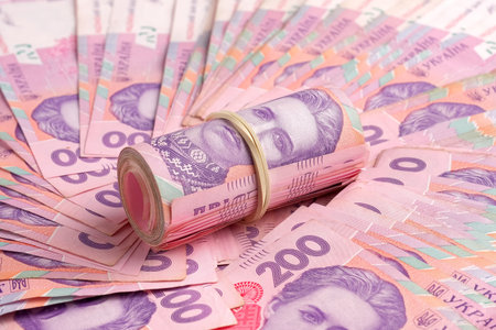 Ukrainian banknotes value of 200 hryvnia and bundle 200 UAH. Closeup view