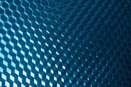 abstract metal honeycomb grid blue background closeup