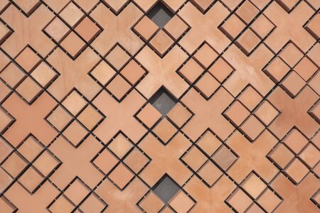 Unusual pattern of brick wall, front view. in redの写真素材