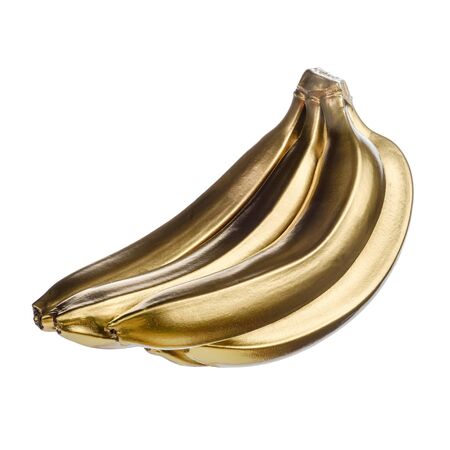 Bunch of golden bananas isolated on white background. Creative concept with painted fruits.の写真素材