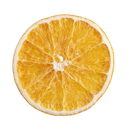 dried orange slices isolated on white background. Top view, flatlay. no shadowsの写真素材