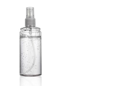 hand sanitizer bottle with pump for killing germs, bacteria, viruses and coronaviruses isolated on white background, copy space for textの写真素材