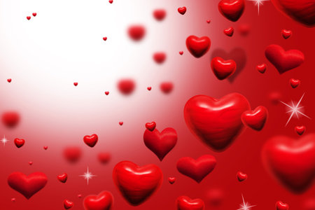 red hearts on abstract white-red background for valentines day greeting card or festive wallpaper. Copy space for text. High quality photo collageの写真素材