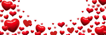 abstract red hearts on white background for valentines day greeting card or festive banner. Copy space for text. High quality photo collage, 3D illustrationの写真素材