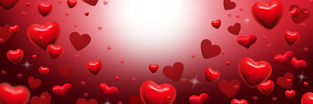red hearts abstract background for valentines day greeting card, banner or festive wallpaper. Copy space for text, 3d illustrationの写真素材