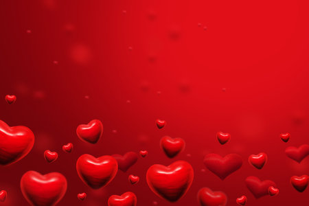 red hearts abstract background for valentines day greeting card or festive wallpaper. Copy space for text in the upper half of the image. 3D illustrationの写真素材