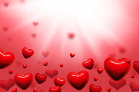 red hearts on pink abstract background for valentines day greeting card or festive wallpaper. Copy space for text in the upper half of the image. 3D illustrationの写真素材