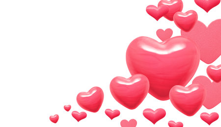 abstract pink hearts on white background for valentines day, wedding and greeting cards. Copy space for text. 3D illustrationの写真素材