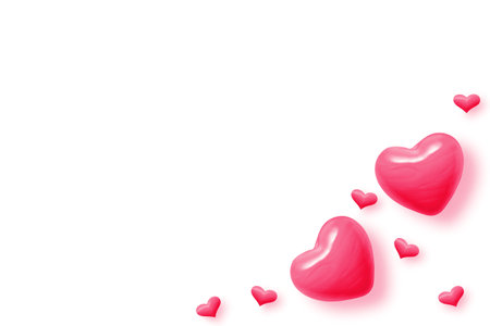 abstract pink hearts on white background for valentines day, wedding and greeting cards. Copy space for text. 3D illustrationの写真素材