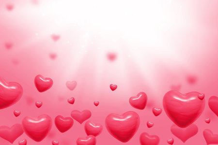 pink hearts on abstract background for valentines day greeting card or festive wallpaper. Copy space for text in the upper half of the image. 3D illustrationの写真素材
