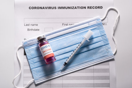Vaccine glass vial and syringeの写真素材