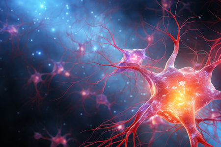 Motor Neuron under the microscope in lab, nerve sells backgroundの素材